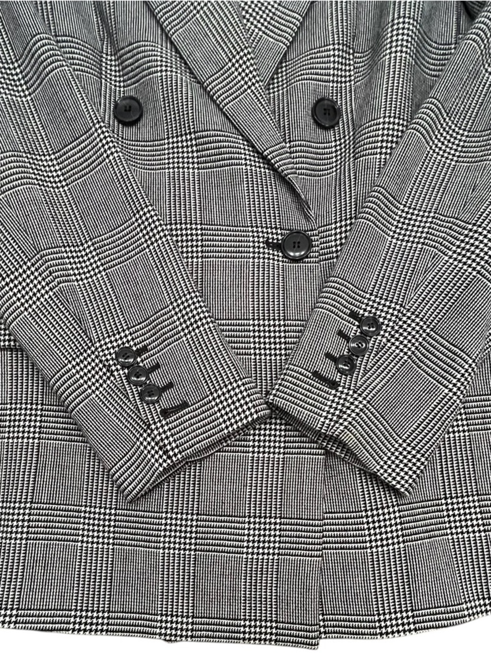 Frame Double Breasted Houndstooth Plaid Blazer in Noir Multi Size Medium - Picture 7 of 12